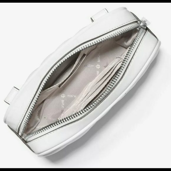 Michael Kors Rose Quilted Convertible Belt Bag White Silver